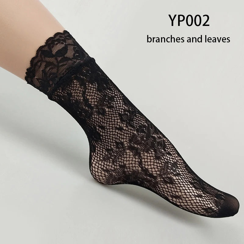 Black Socks Soft Lace Short Ankle Socks Fishnet Stocking Kia Day Design