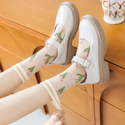 Women Fashion Breathable Summer Thin Transparent Sheer Socks Kia Day Design