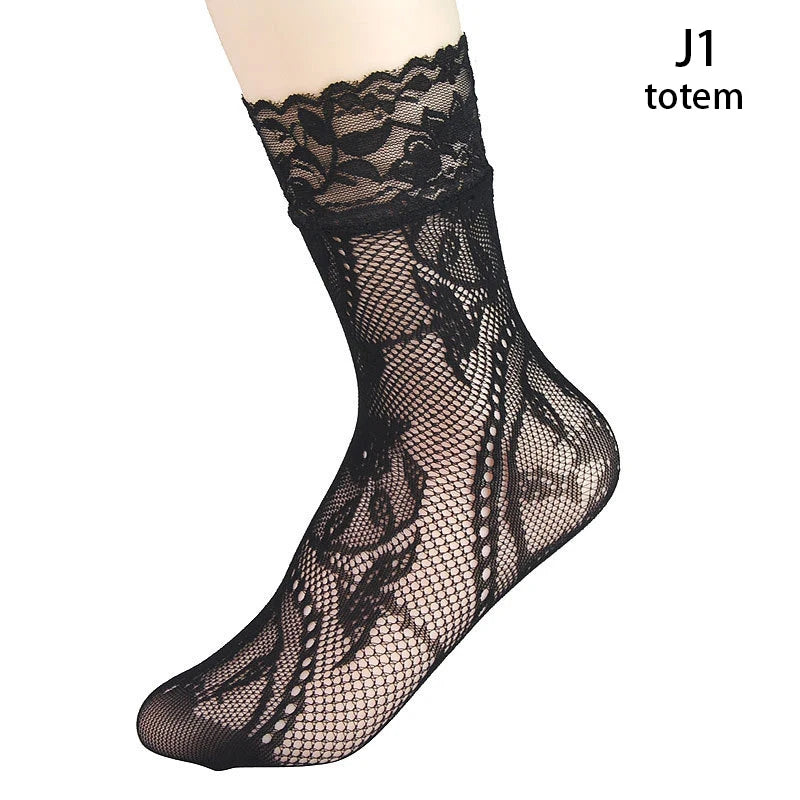 Black Socks Soft Lace Short Ankle Socks Fishnet Stocking Kia Day Design