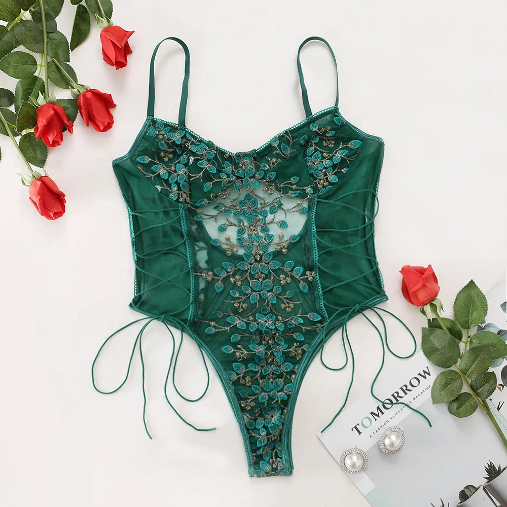 Lace Embroidery Bandage Lingerie Bodysuit Mesh Bodysuits Kia Day Design