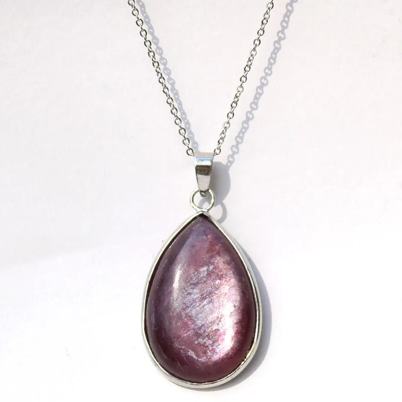 Natural Mica Crystal Drops Purple Lepidolite Gemstone Pendant Necklace Kia Day Design