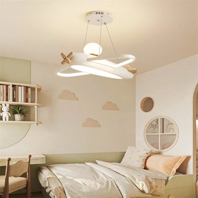 Children Iron Modern LED Airplane Pink White Ceiling Light Kia Day Design