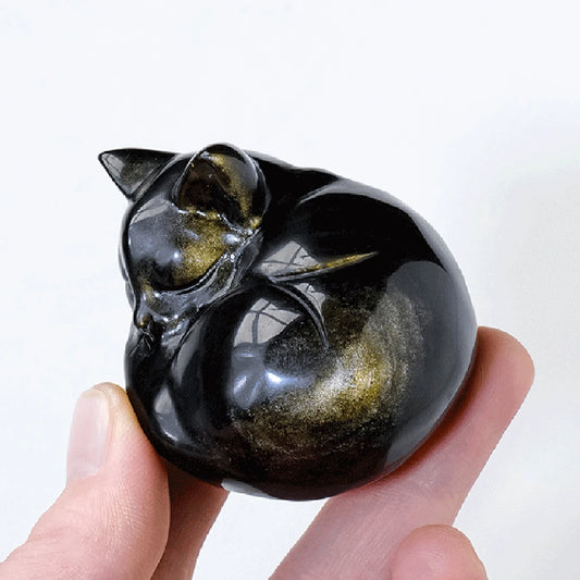 Golden Obsidian Sleeping Cat Kia Day Design