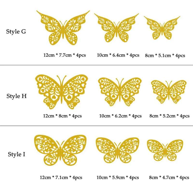 12pcs set 3D Hollow Butterflies Wall Stickers