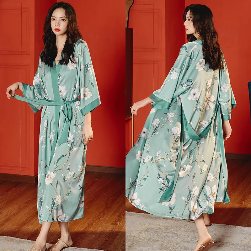 Long Satin Robe Long Sleeve Printed Robe Kia Day Design