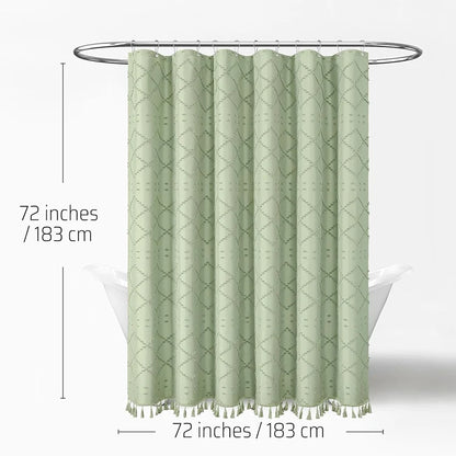 Waterproof Tufted Geometric Striped Tassel Shower Curtain Kia Day Design