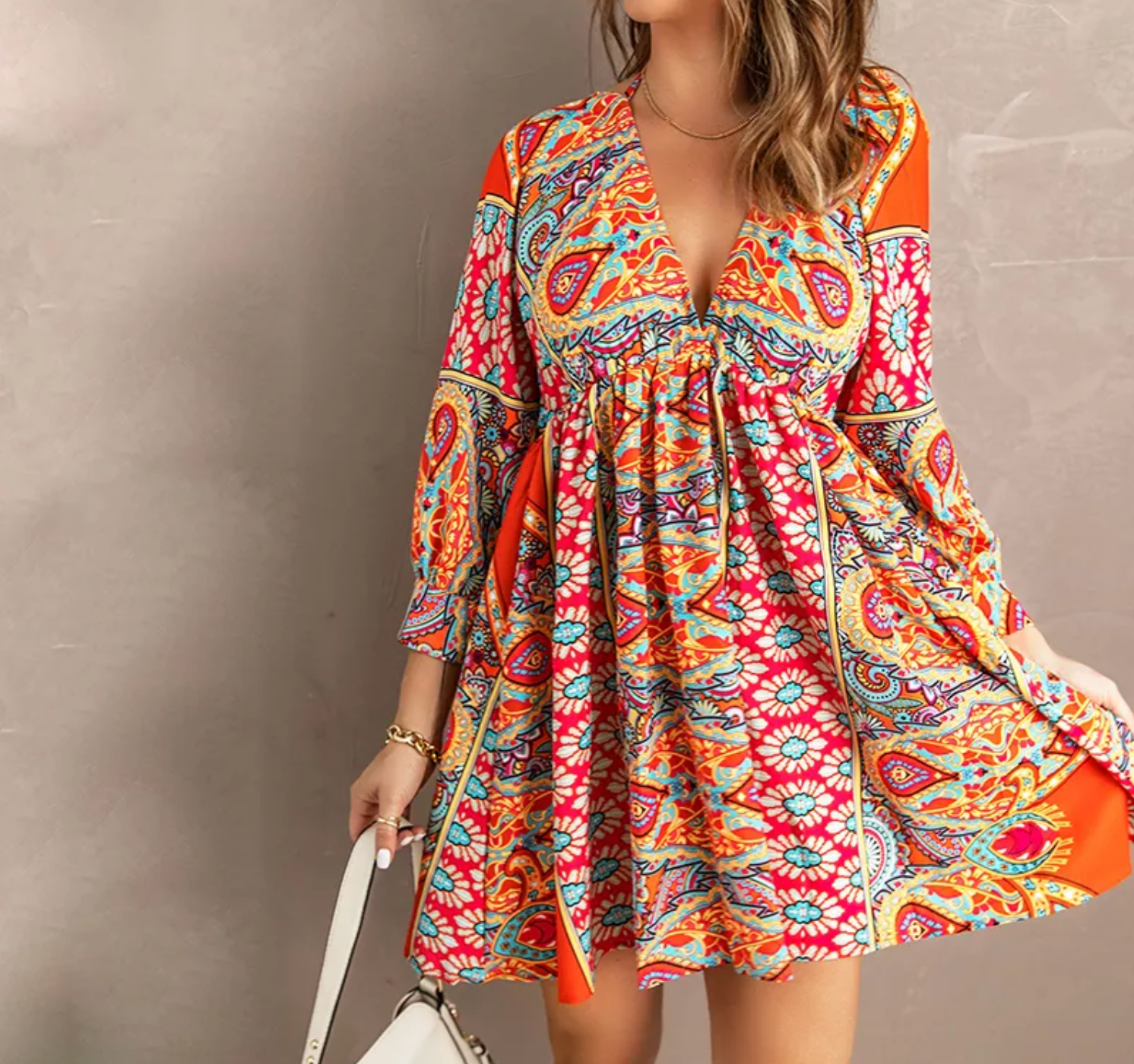 Women Vintage Floral Print v Neck Cut-Out Ruffle Mini Bohemian Boho Dress - - Floral Dresses