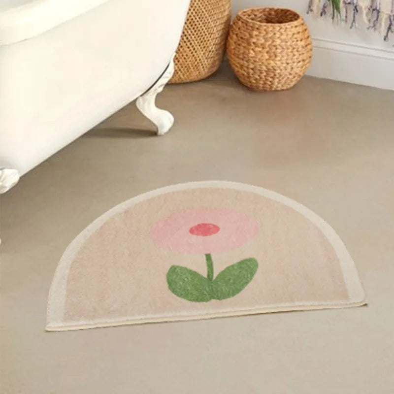 Half-Round Shaggy Bathroom Rug Flower Rug Mat Kia Day Design