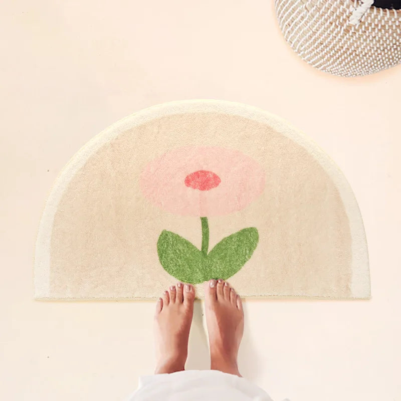 Half-Round Shaggy Bathroom Rug Flower Rug Mat Kia Day Design