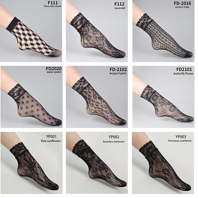 Black Socks Soft Lace Short Ankle Socks Fishnet Stocking Kia Day Design