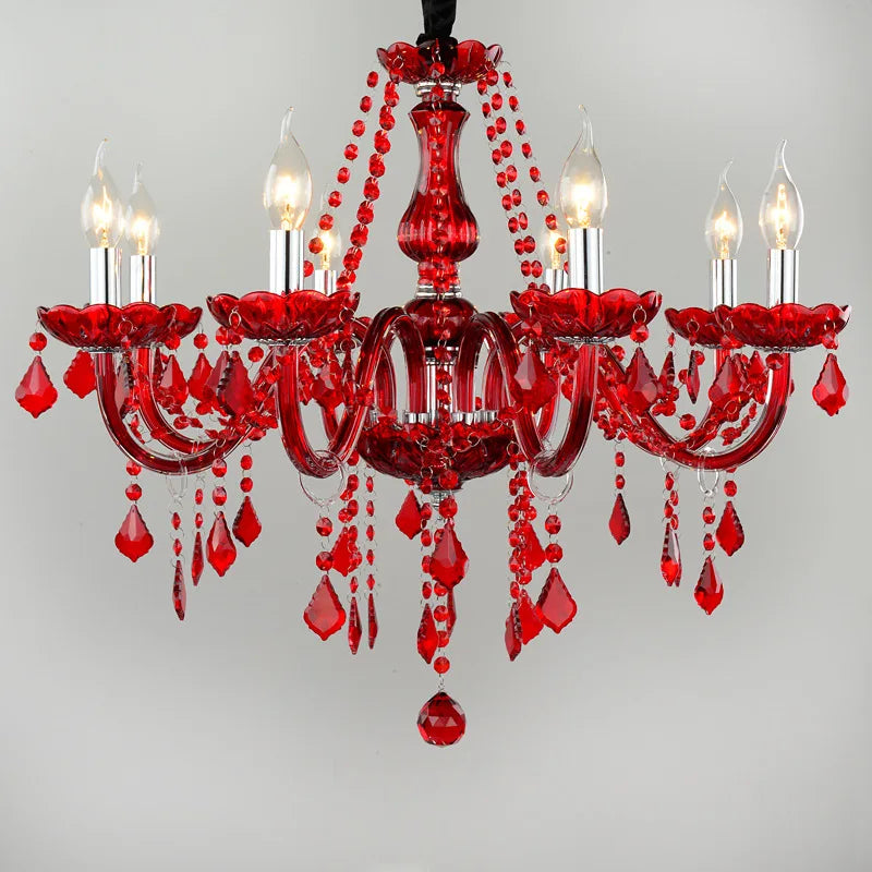 JYLIGHTING Red Glass Modern Crystal Chandelier Kia Day Design