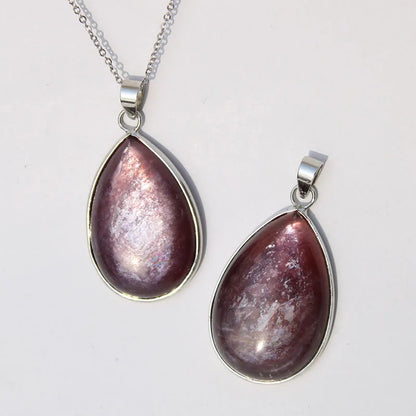 Natural Mica Crystal Drops Purple Lepidolite Gemstone Pendant Necklace Kia Day Design