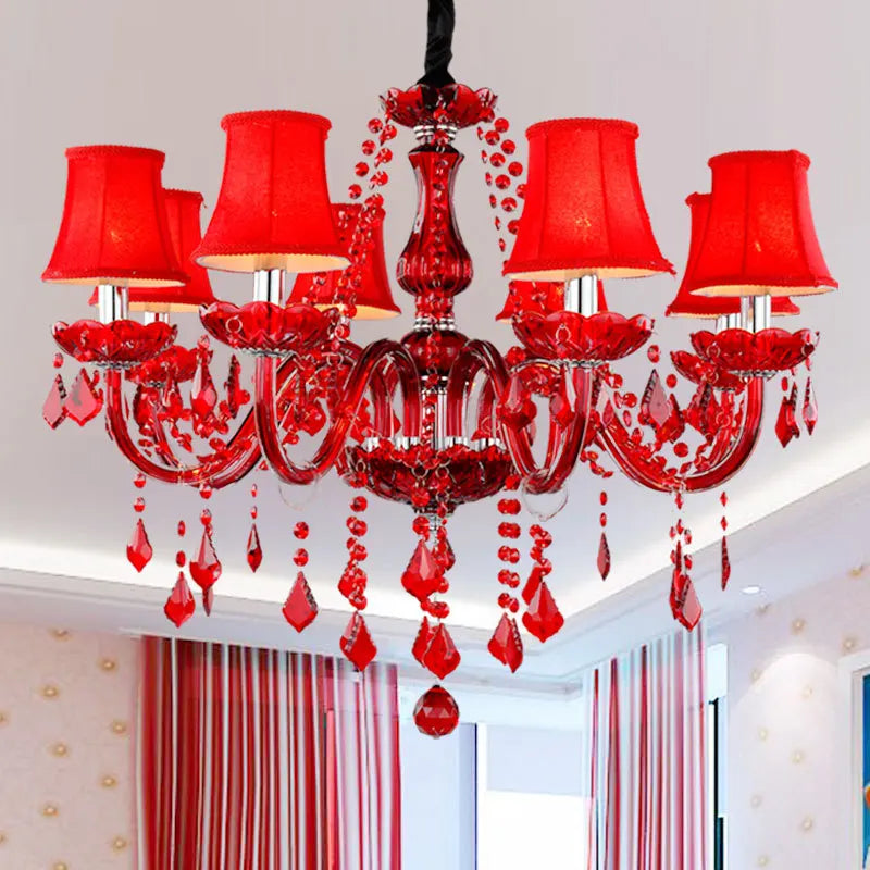 JYLIGHTING Red Glass Modern Crystal Chandelier Kia Day Design