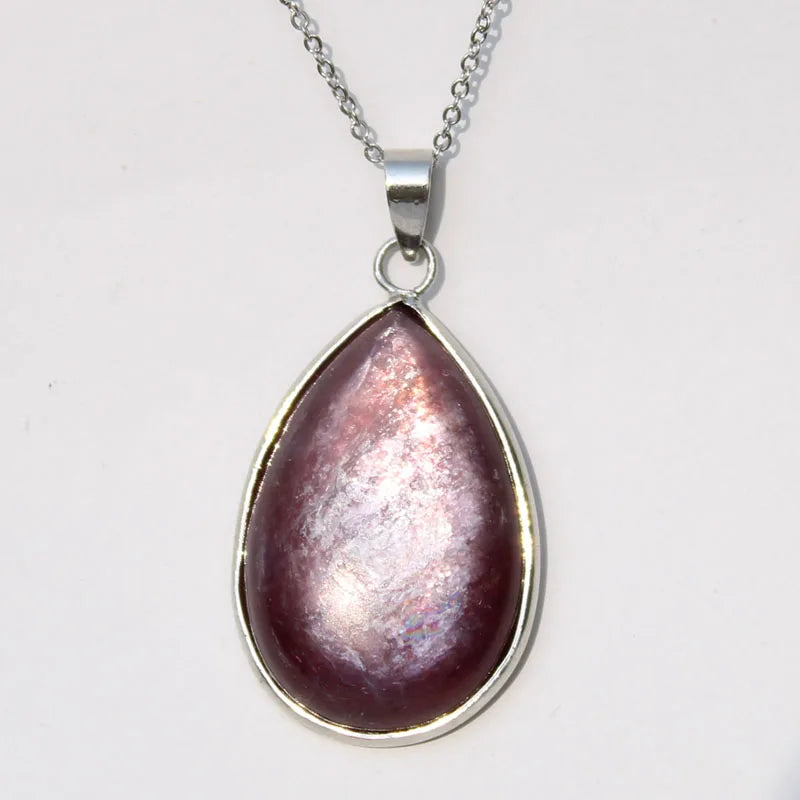 Natural Mica Crystal Drops Purple Lepidolite Gemstone Pendant Necklace Kia Day Design