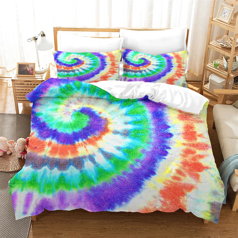 3pcs Tie Dyed Quilt Cover Set With Zipper