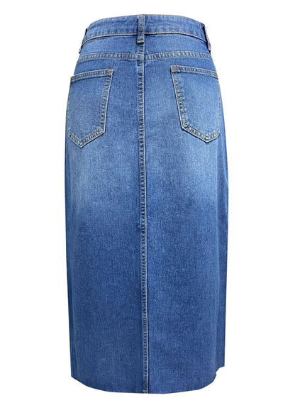 Ladies Split Casual Washed Jean Midi Denim Skirt Kia Day Design