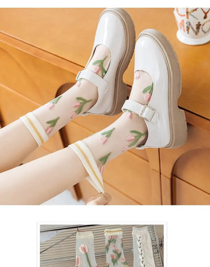 Women Fashion Breathable Summer Thin Transparent Sheer Socks Kia Day Design