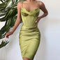 2 Layers Satin Boning Green Dresses Women Lady Elegant Party Luxurious Chic Fancy Midi Dress for Women 2021 Kia Day Design