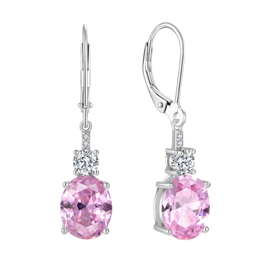 Inpasne Oval Pink Tourmaline Dangle Drop Leverback Earrings - - earrings