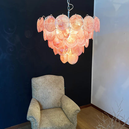 Pink Disc Murano Chandelier - - Chandelier