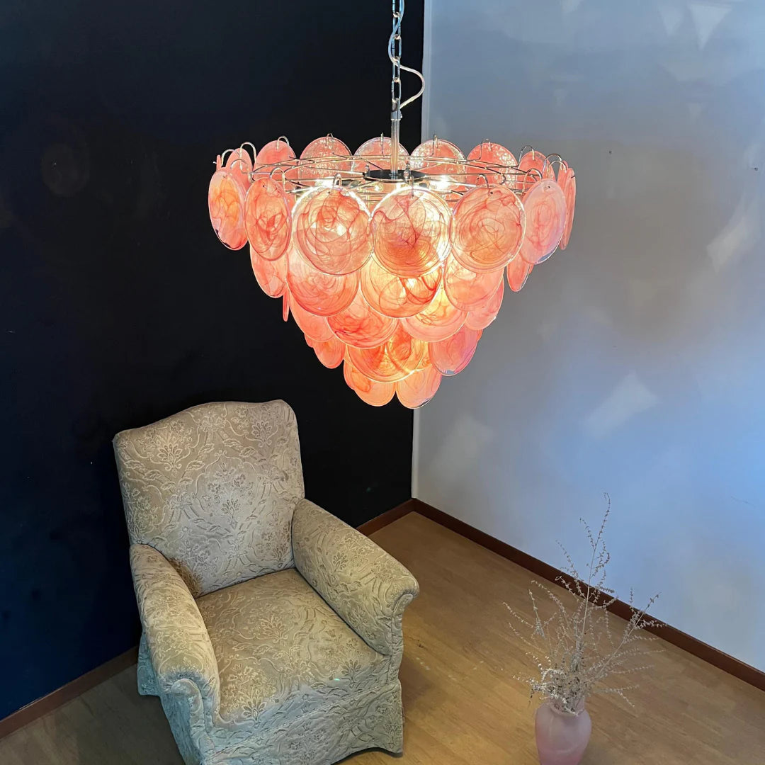 Pink Disc Murano Chandelier - - Chandelier
