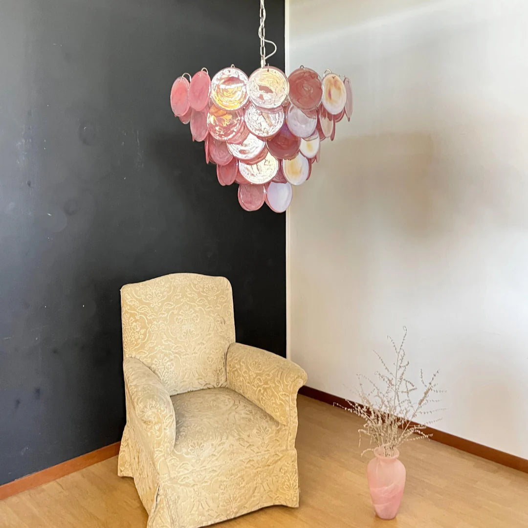 Pink Disc Murano Chandelier - - Chandelier