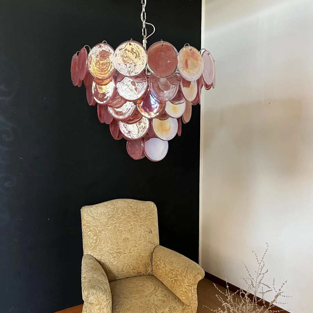 Pink Disc Murano Chandelier - - Chandelier