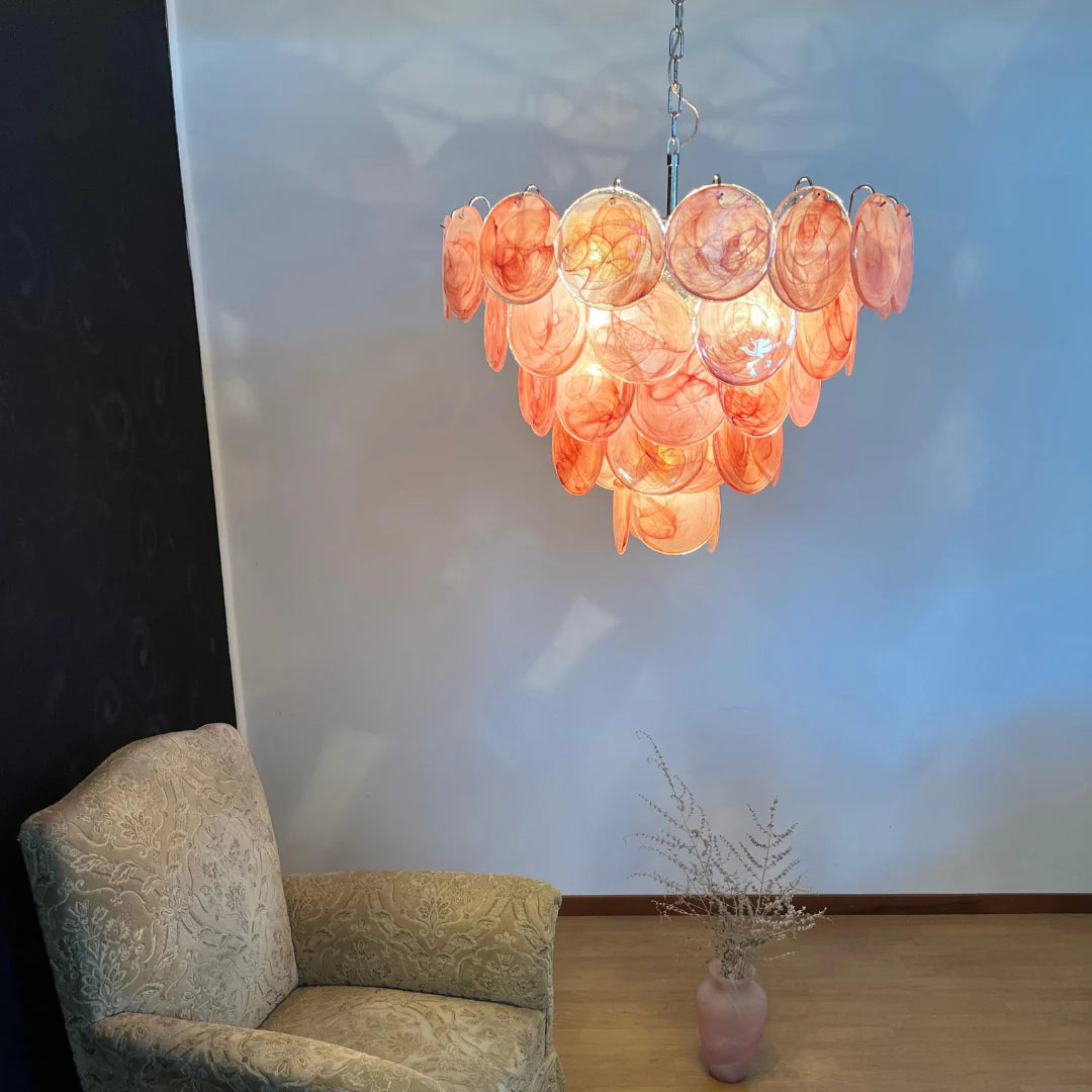 Pink Disc Murano Chandelier - - Chandelier