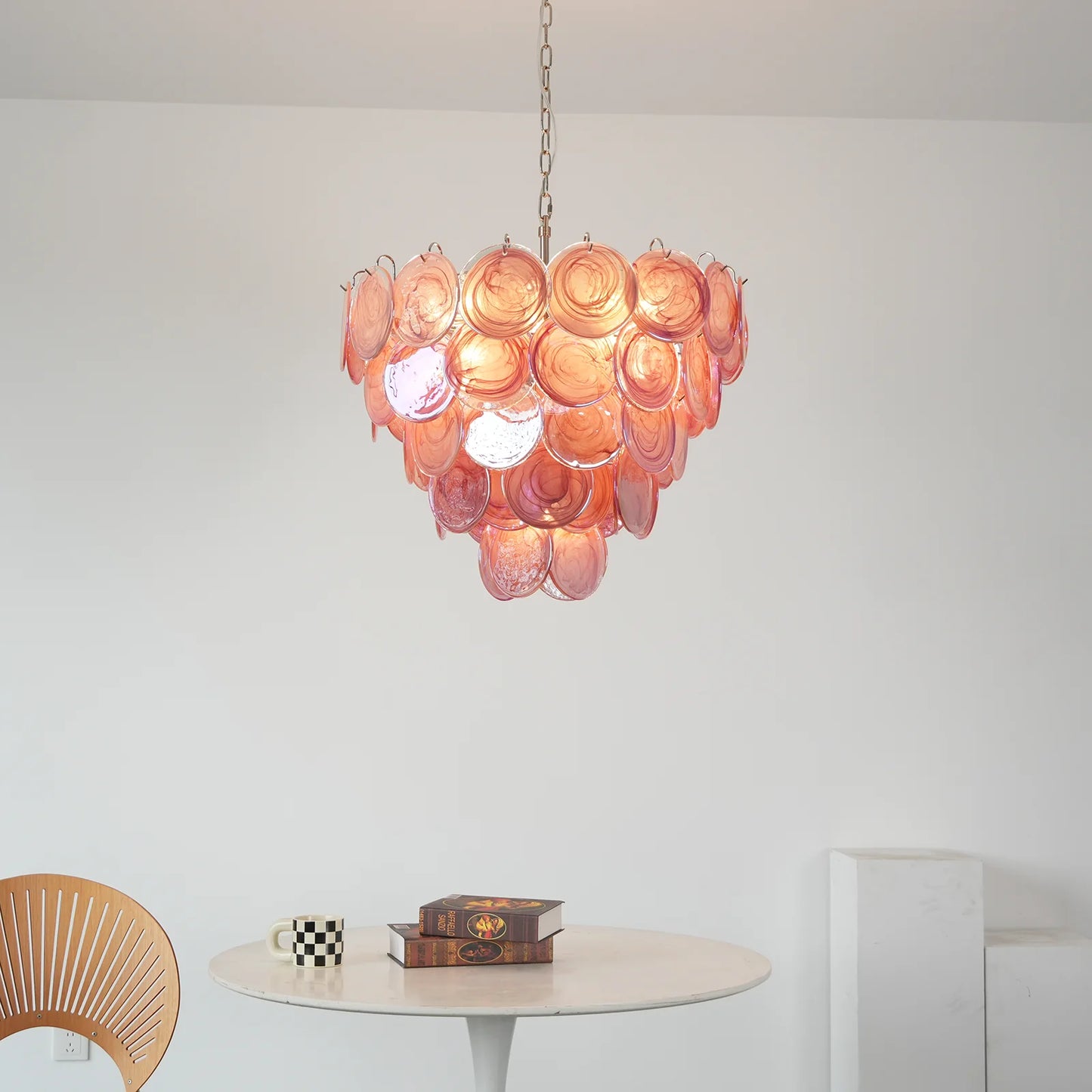 Pink Disc Murano Chandelier - - Chandelier