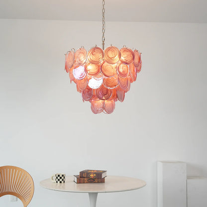 Pink Disc Murano Chandelier - - Chandelier