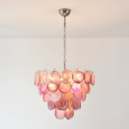 Pink Disc Murano Chandelier - - Chandelier