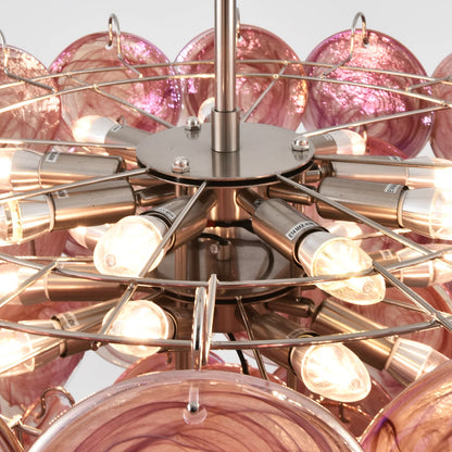 Pink Disc Murano Chandelier - - Chandelier