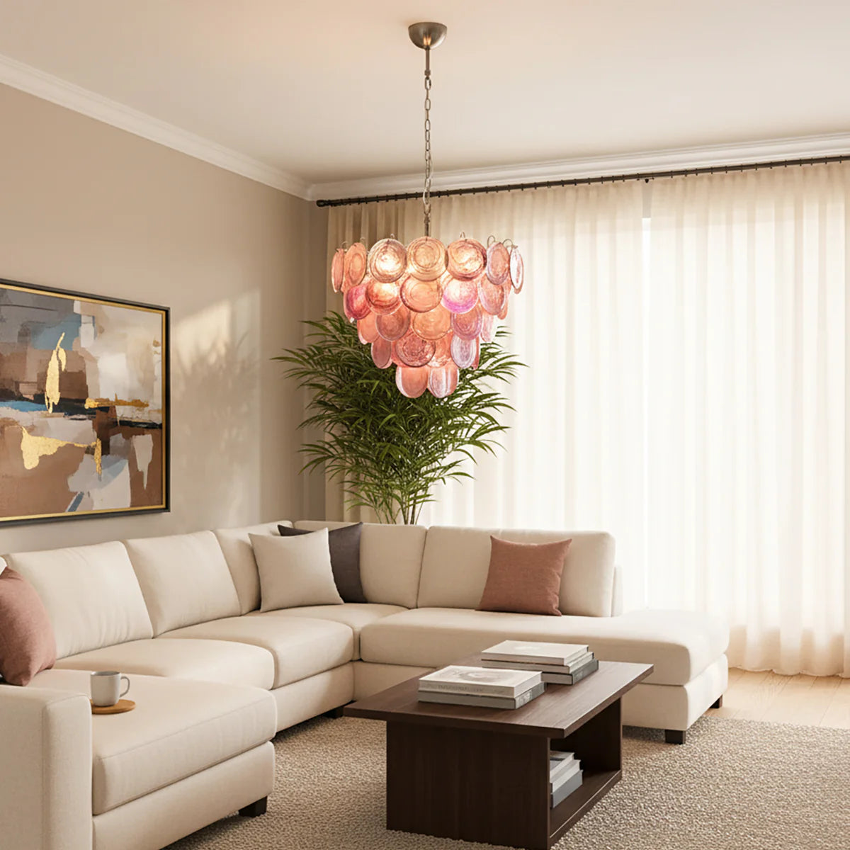 Pink Disc Murano Chandelier - - Chandelier