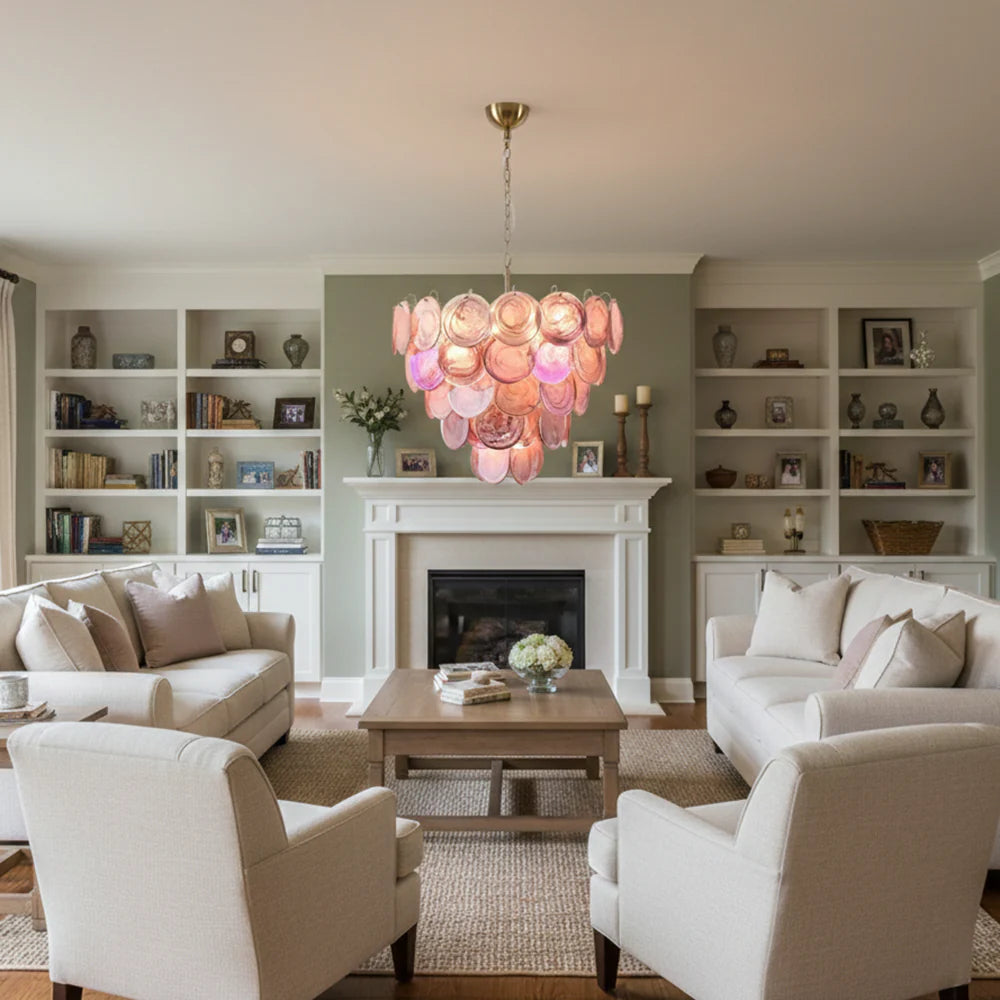 Pink Disc Murano Chandelier - - Chandelier
