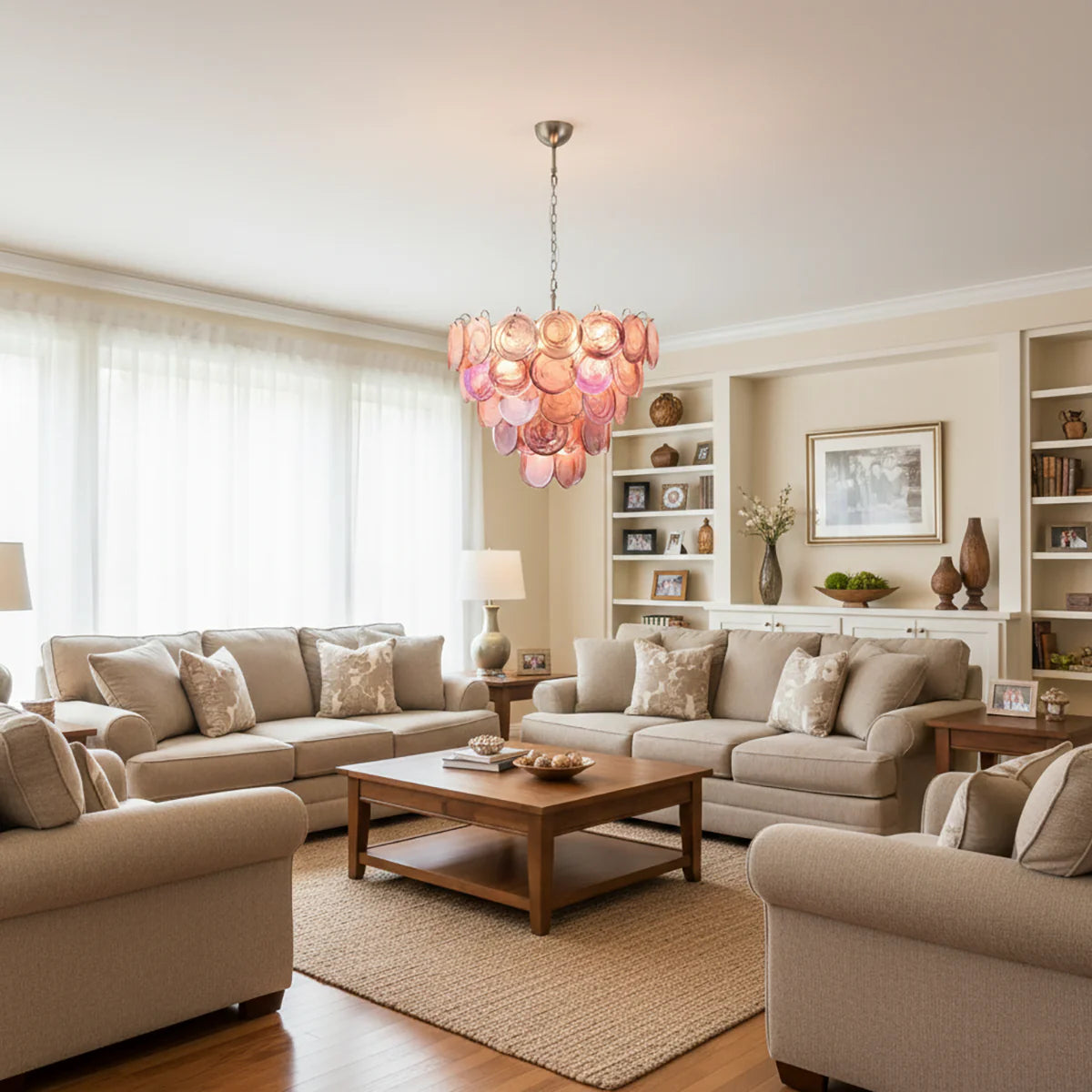 Pink Disc Murano Chandelier - - Chandelier