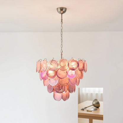 Pink Disc Murano Chandelier - Dia 27.5″(70cm) x H 26.7″(68cm) Nickel+Pink - Chandelier