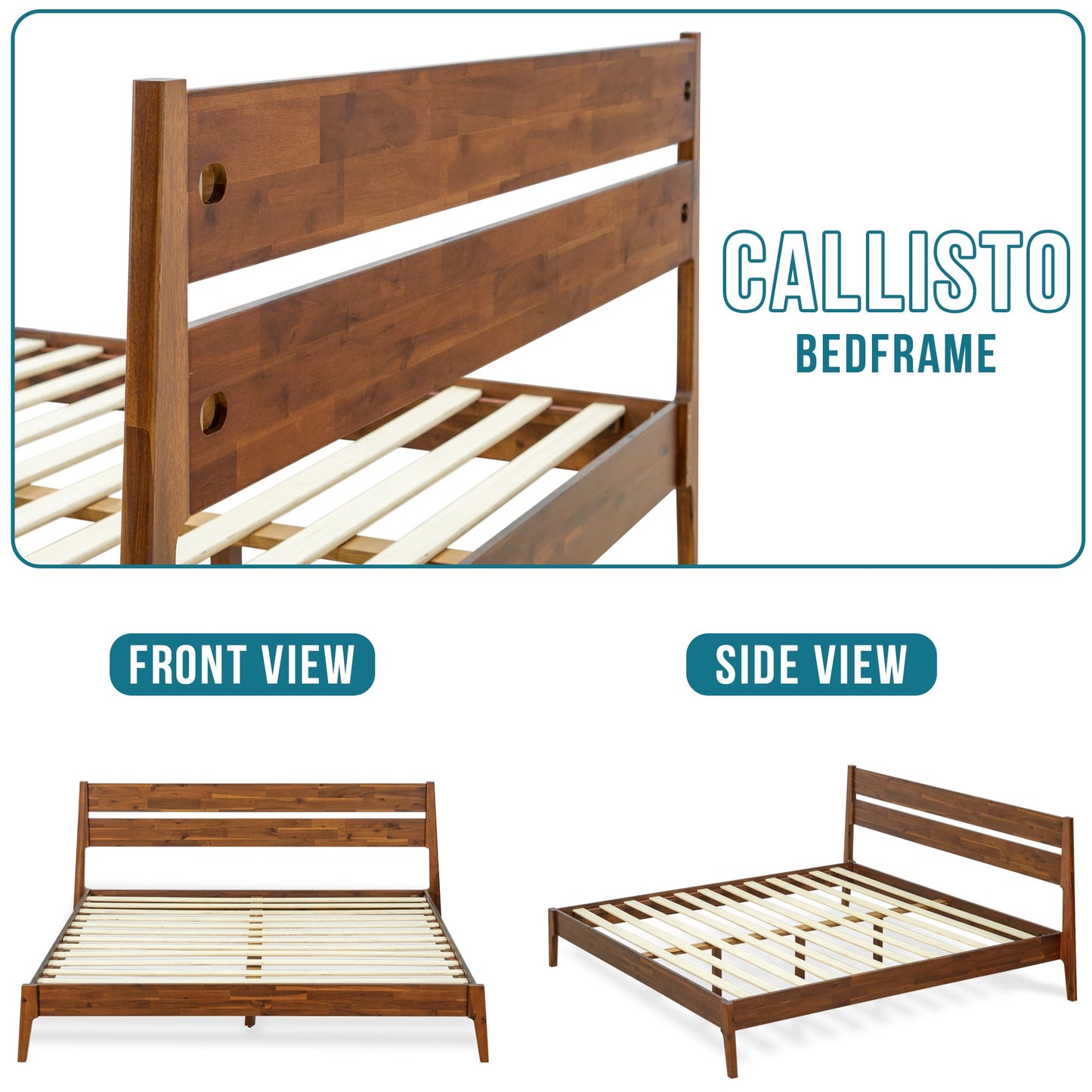 Callisto Solid Wood Bed Frame - - Bed Frame