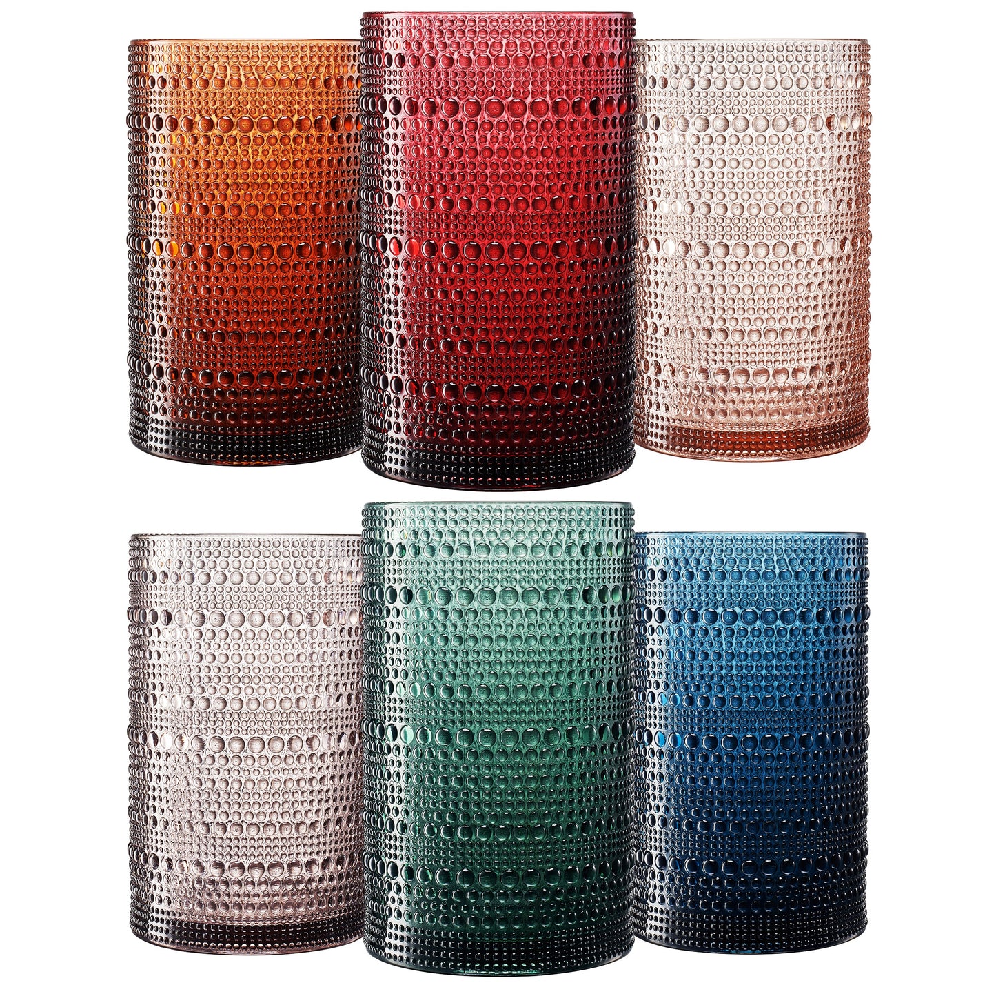 Eze Acrylic Highball Hobnail Glassware, Set of 6 - - Highball