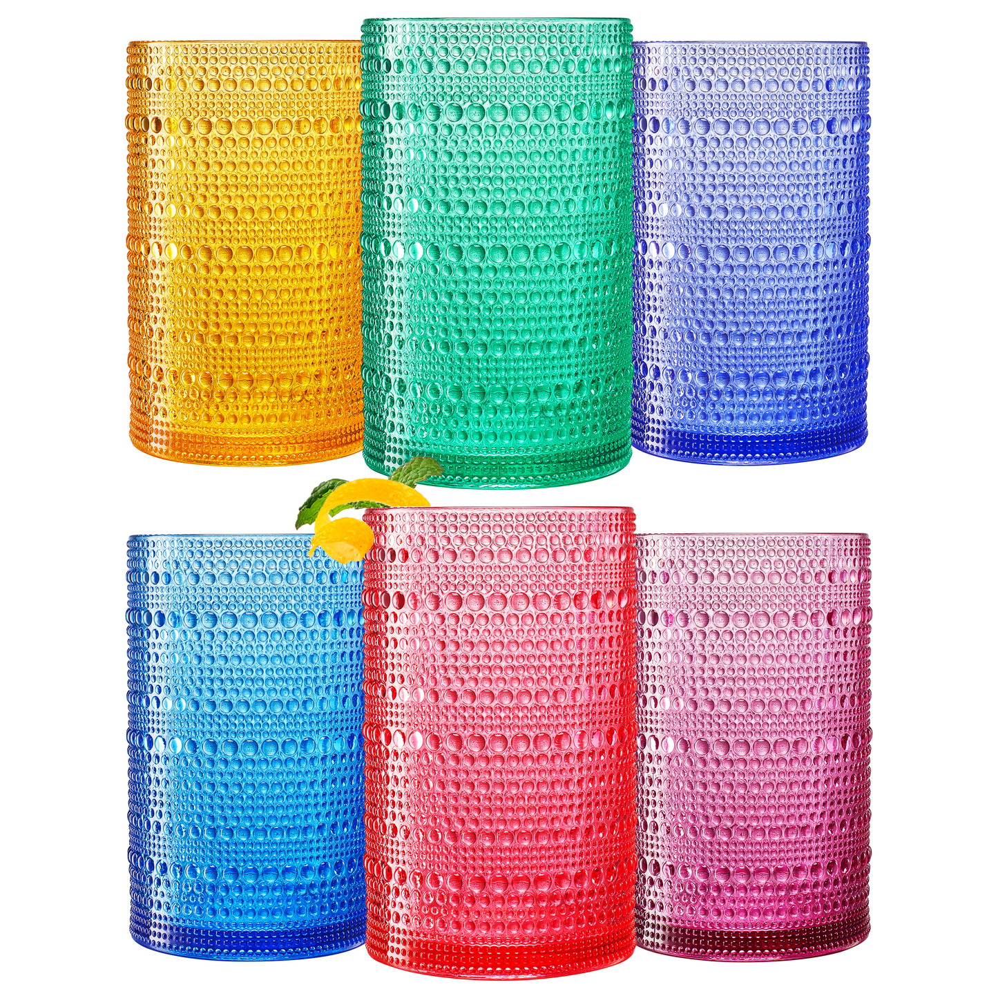 Madrid Acrylic Highball Hobnail Glassware, Set of 6 - - Highball