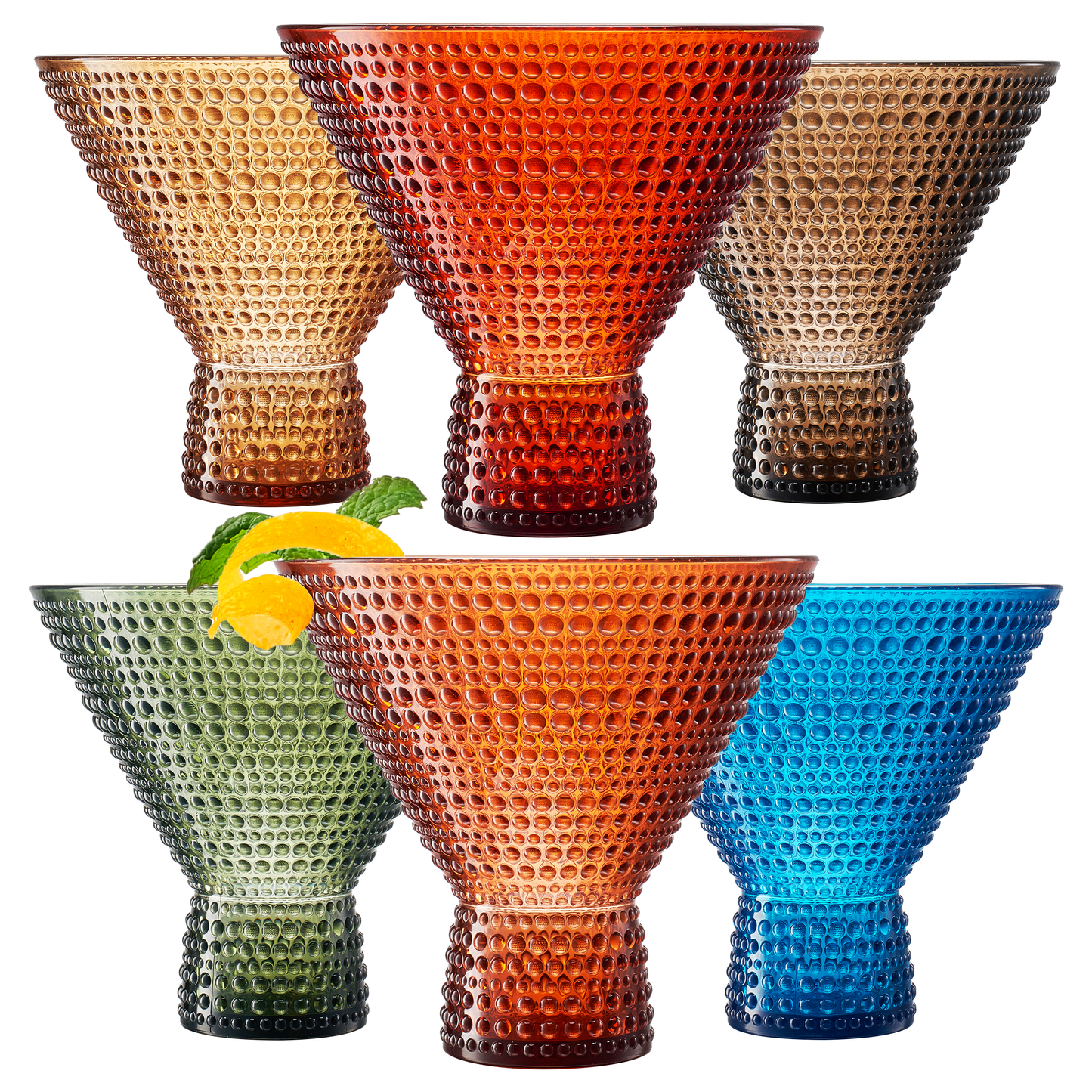 Eze Acrylic Martini Hobnail Glassware, Set of 6 - - Martini