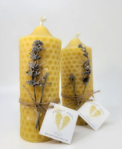 Honeycomb Beeswax Pillar Candle - - Candle
