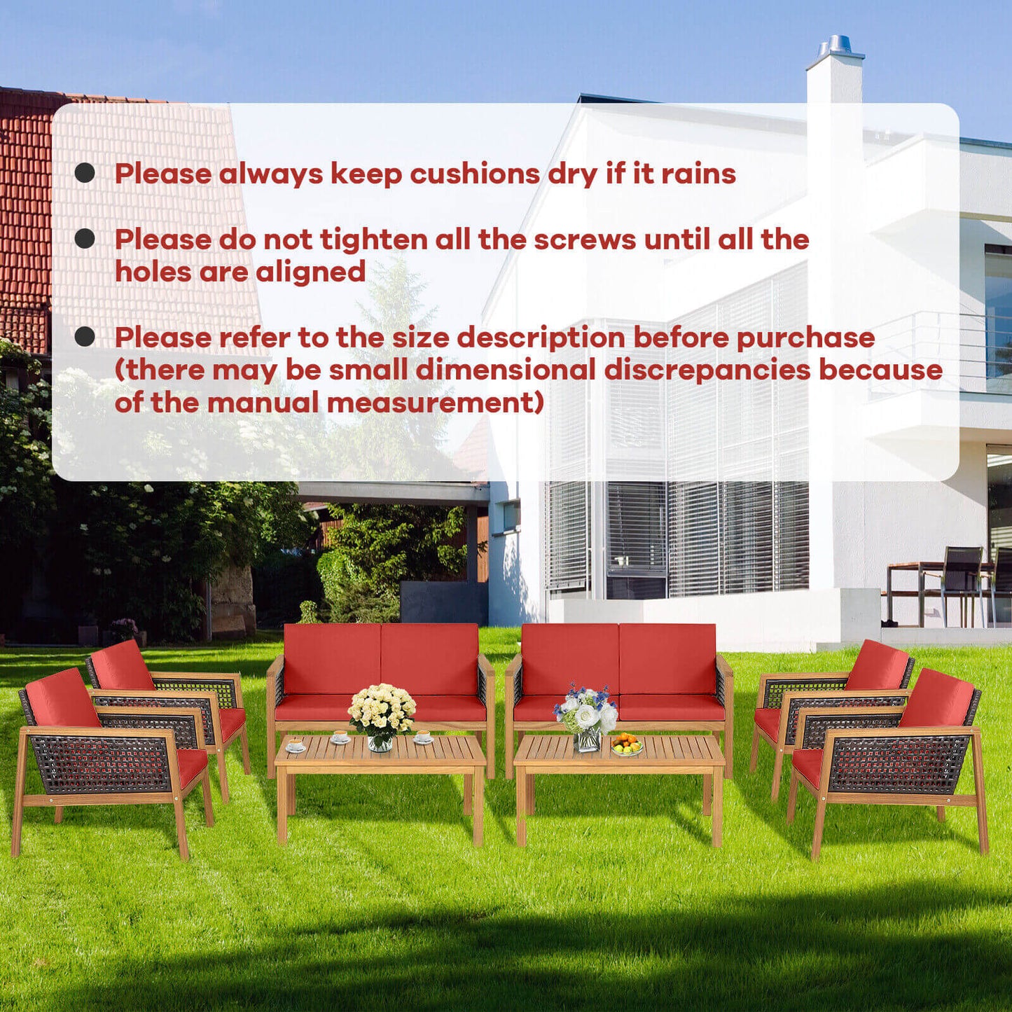 4 Pieces Patio Rattan Furniture Set with Removable Cushions- DirectDeals- {{Product type}}