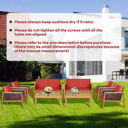 4 Pieces Patio Rattan Furniture Set with Removable Cushions- DirectDeals- {{Product type}}