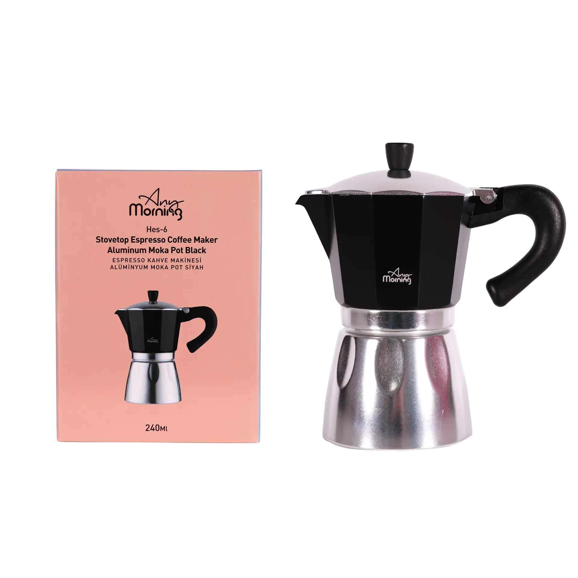 Aluminum Stovetop Espresso Moka Pot Black 240 ml - 8 oz - Kia Day Design
