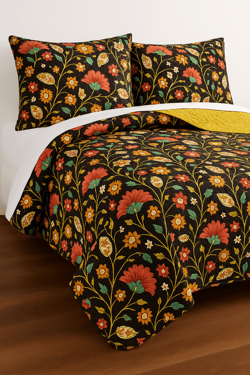 DaDa Bedding Marigold’s Floral Brown Yellow Botanical Garden Quilted Bedspread Set (HS-3330)- DaDalogy Bedding Collection- {{Product type}}