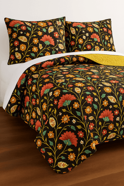 DaDa Bedding Marigold’s Floral Brown Yellow Botanical Garden Quilted Bedspread Set (HS-3330)- DaDalogy Bedding Collection- {{Product type}}