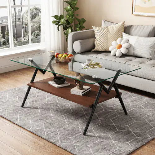 Glass Top Rectangular Coffee Table - - table