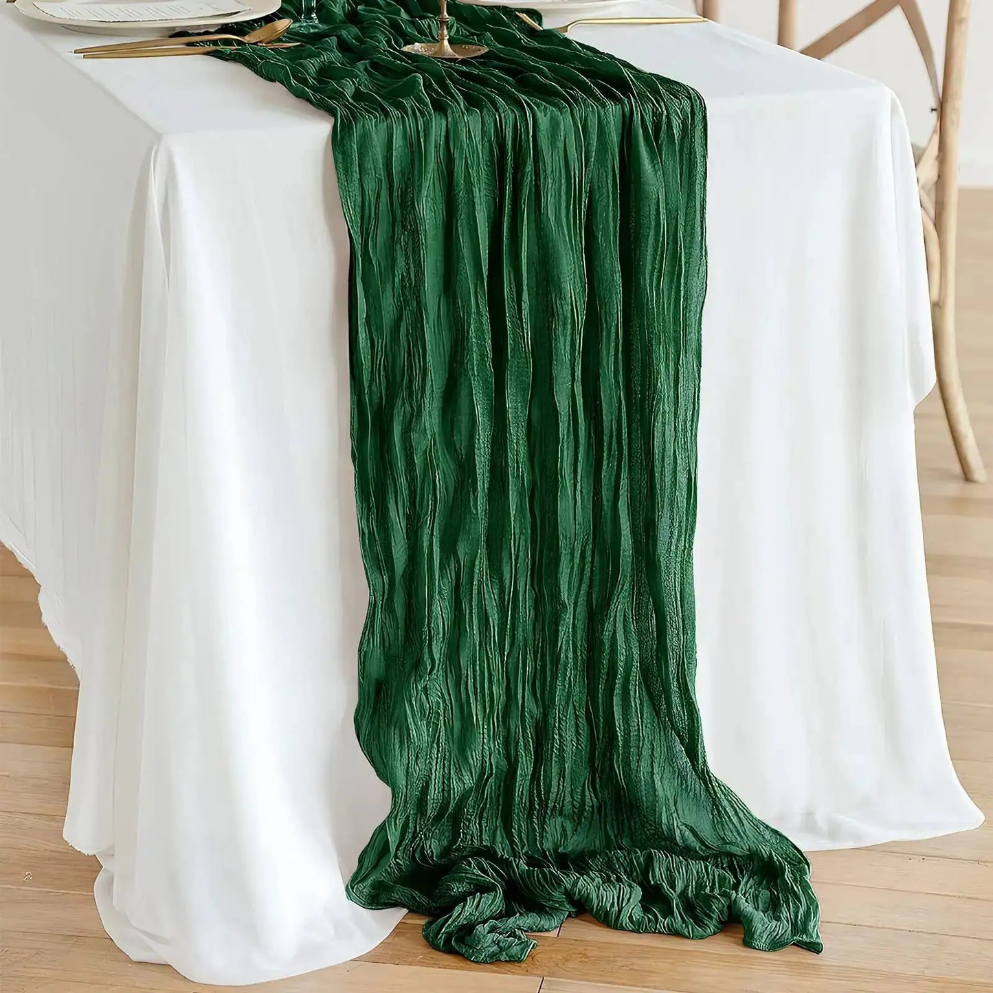 Semi-Sheer Gauze Table Runner Sage Cheesecloth Table Setting