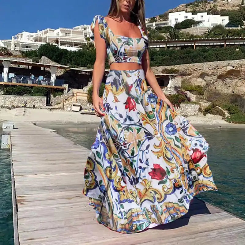 Floral Sleeveless Dress Two-Piece Set - - dress