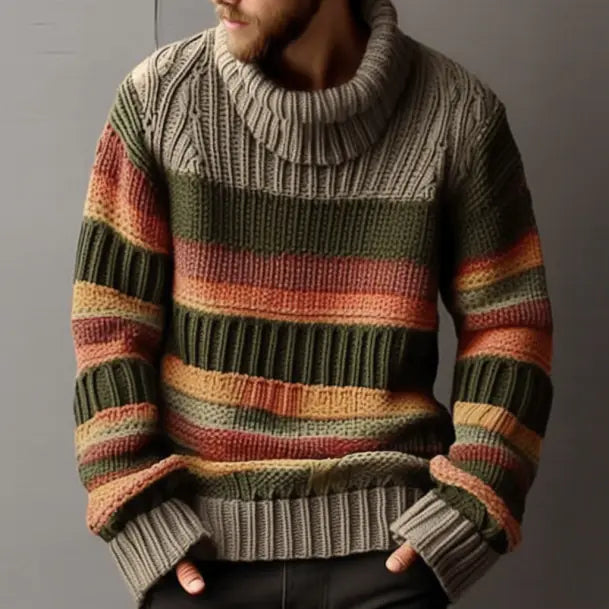 Men's Color Block Turtleneck Knitted Sweater Kia Day Design